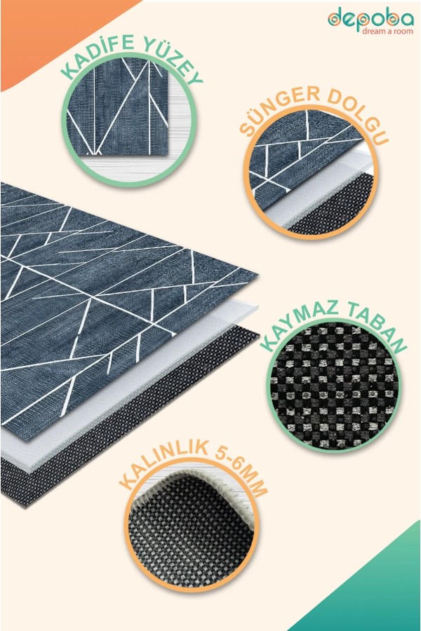 Nara Kadife Antibakteriyel Yıkanabilir Kaymaz Pamuk Tabanlı Yolluk