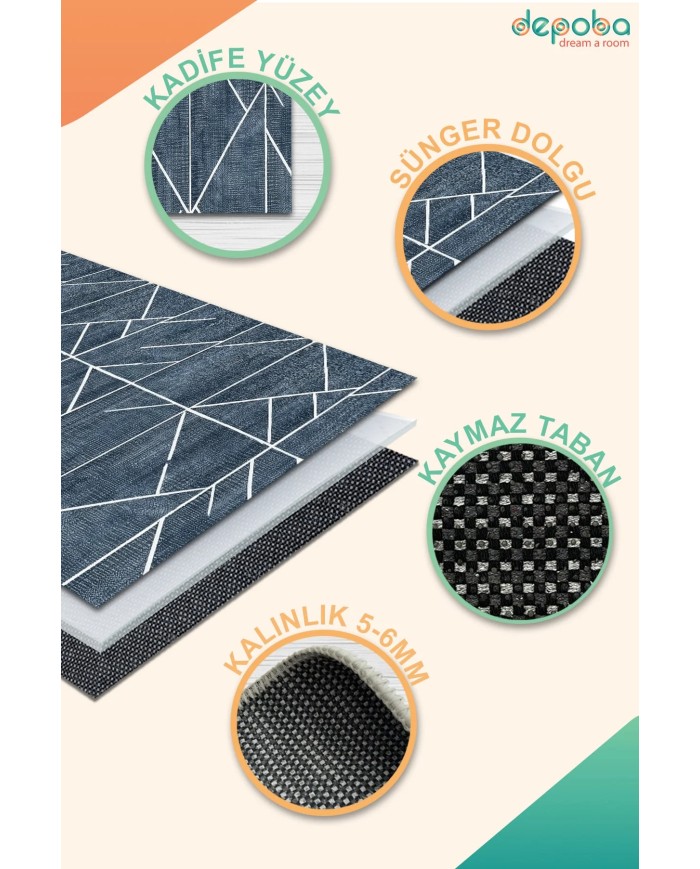 Nara Kadife Antibakteriyel Yıkanabilir Kaymaz Pamuk Tabanlı Yolluk