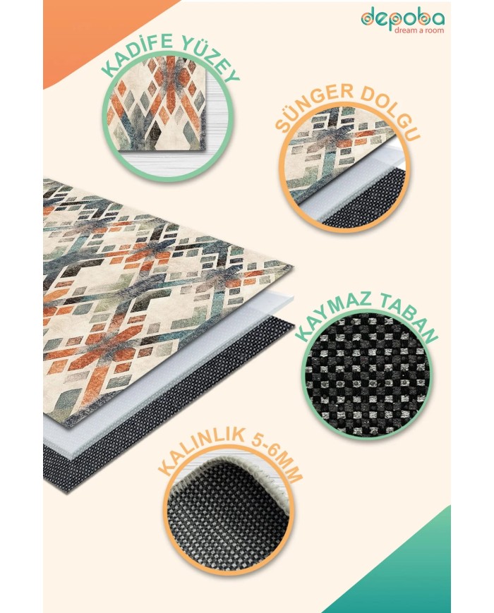 Sapre Kadife Antibakteriyel Yıkanabilir Kaymaz Pamuk Tabanlı Yolluk