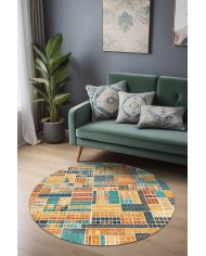 Abela Kadife Yıkanabilir Kaymaz Pamuk Tabanlı Antibakteriyel Yuvarlak Halı