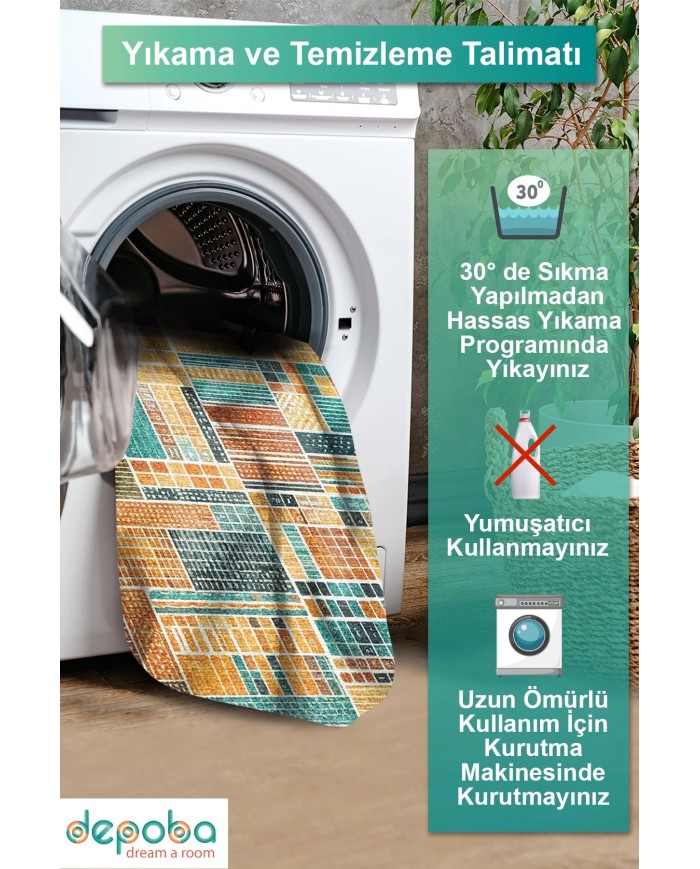 Abela Kadife Yıkanabilir Kaymaz Pamuk Tabanlı Antibakteriyel Yuvarlak Halı