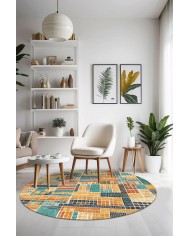 Abela Kadife Yıkanabilir Kaymaz Pamuk Tabanlı Antibakteriyel Yuvarlak Halı