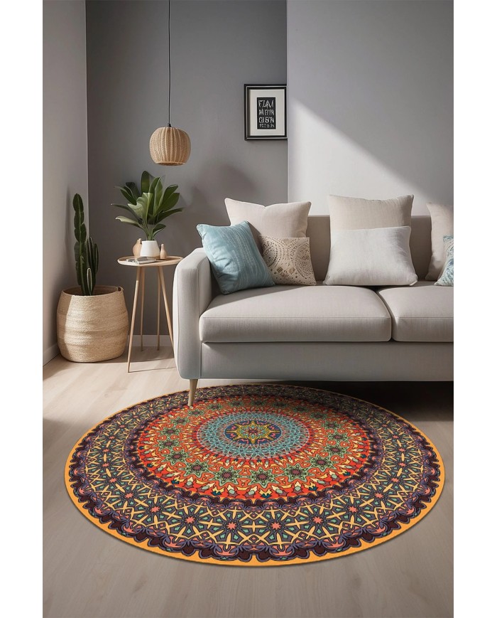 Depas Kadife Yıkanabilir Kaymaz Pamuk Tabanlı Antibakteriyel Yuvarlak Halı