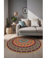 Depas Kadife Yıkanabilir Kaymaz Pamuk Tabanlı Antibakteriyel Yuvarlak Halı