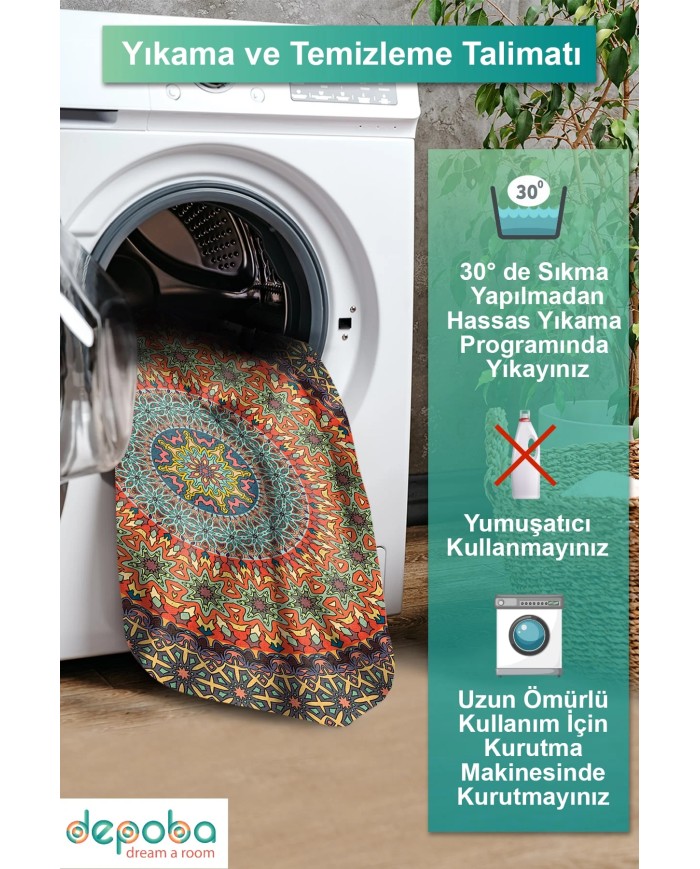 Depas Kadife Yıkanabilir Kaymaz Pamuk Tabanlı Antibakteriyel Yuvarlak Halı