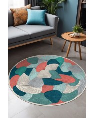 Elsen Kadife Yıkanabilir Kaymaz Pamuk Tabanlı Antibakteriyel Yuvarlak Halı