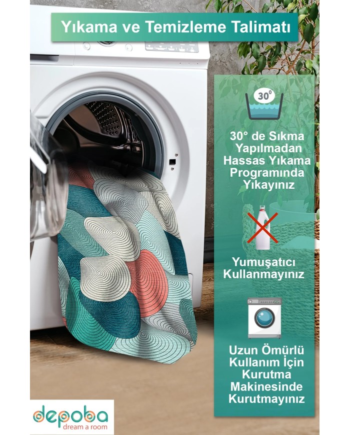 Elsen Kadife Yıkanabilir Kaymaz Pamuk Tabanlı Antibakteriyel Yuvarlak Halı