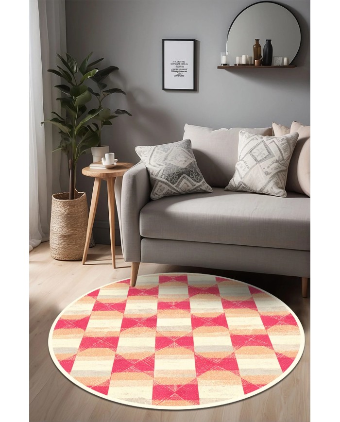 Fatan Kadife Yıkanabilir Kaymaz Pamuk Tabanlı Antibakteriyel Yuvarlak Halı