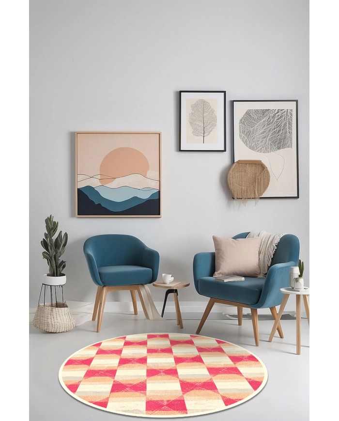 Fatan Kadife Yıkanabilir Kaymaz Pamuk Tabanlı Antibakteriyel Yuvarlak Halı