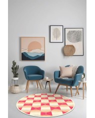 Fatan Kadife Yıkanabilir Kaymaz Pamuk Tabanlı Antibakteriyel Yuvarlak Halı