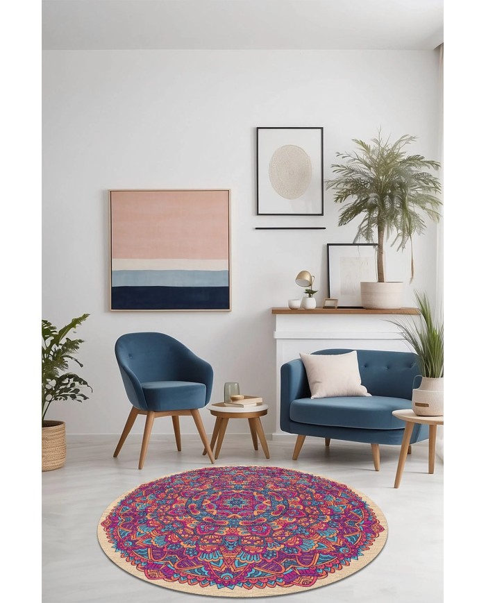 Fabon Kadife Yıkanabilir Kaymaz Pamuk Tabanlı Antibakteriyel Yuvarlak Halı