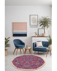 Fabon Kadife Yıkanabilir Kaymaz Pamuk Tabanlı Antibakteriyel Yuvarlak Halı