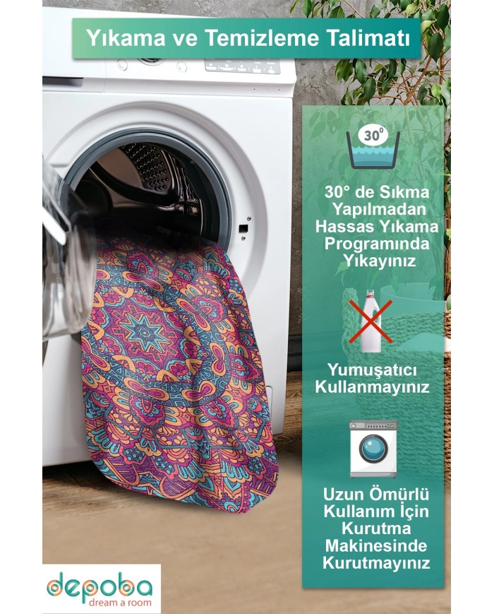 Fabon Kadife Yıkanabilir Kaymaz Pamuk Tabanlı Antibakteriyel Yuvarlak Halı