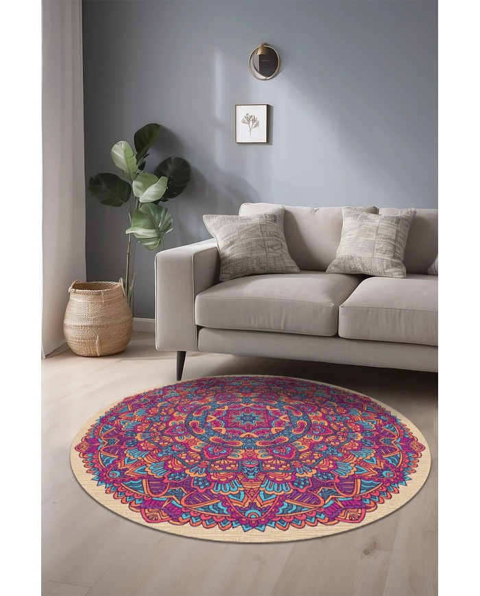 Fabon Kadife Yıkanabilir Kaymaz Pamuk Tabanlı Antibakteriyel Yuvarlak Halı