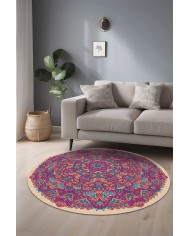 Fabon Kadife Yıkanabilir Kaymaz Pamuk Tabanlı Antibakteriyel Yuvarlak Halı