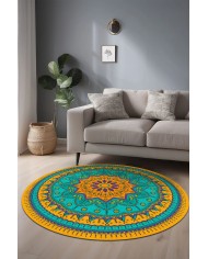 Nares Kadife Yıkanabilir Kaymaz Pamuk Tabanlı Antibakteriyel Yuvarlak Halı