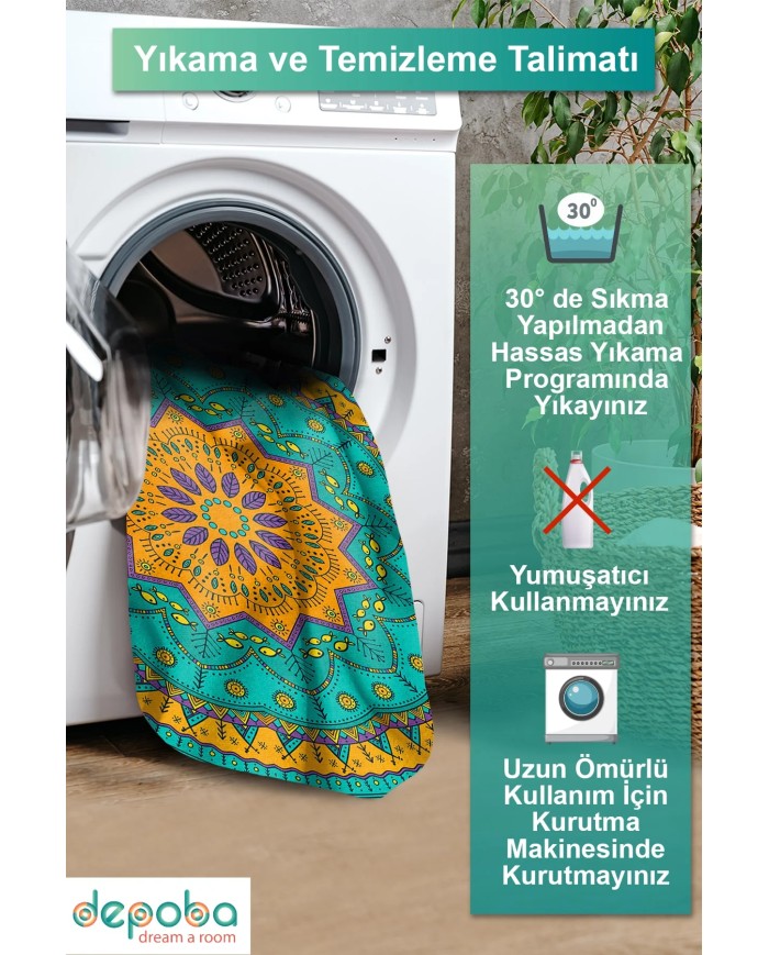 Nares Kadife Yıkanabilir Kaymaz Pamuk Tabanlı Antibakteriyel Yuvarlak Halı