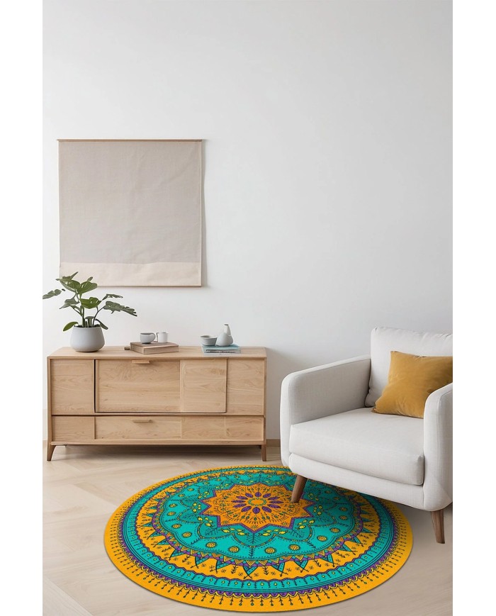 Nares Kadife Yıkanabilir Kaymaz Pamuk Tabanlı Antibakteriyel Yuvarlak Halı