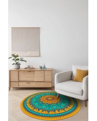 Nares Kadife Yıkanabilir Kaymaz Pamuk Tabanlı Antibakteriyel Yuvarlak Halı