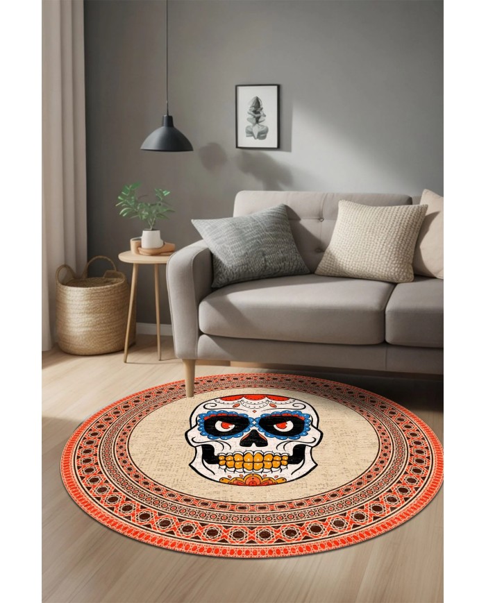 Kleta Kadife Yıkanabilir Kaymaz Pamuk Tabanlı Antibakteriyel Yuvarlak Halı