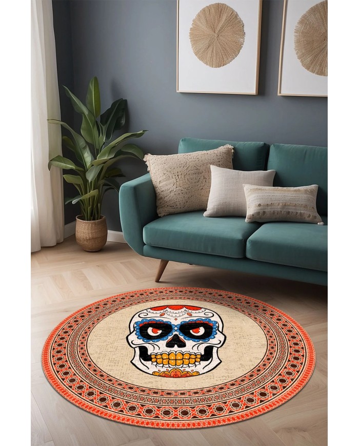 Kleta Kadife Yıkanabilir Kaymaz Pamuk Tabanlı Antibakteriyel Yuvarlak Halı