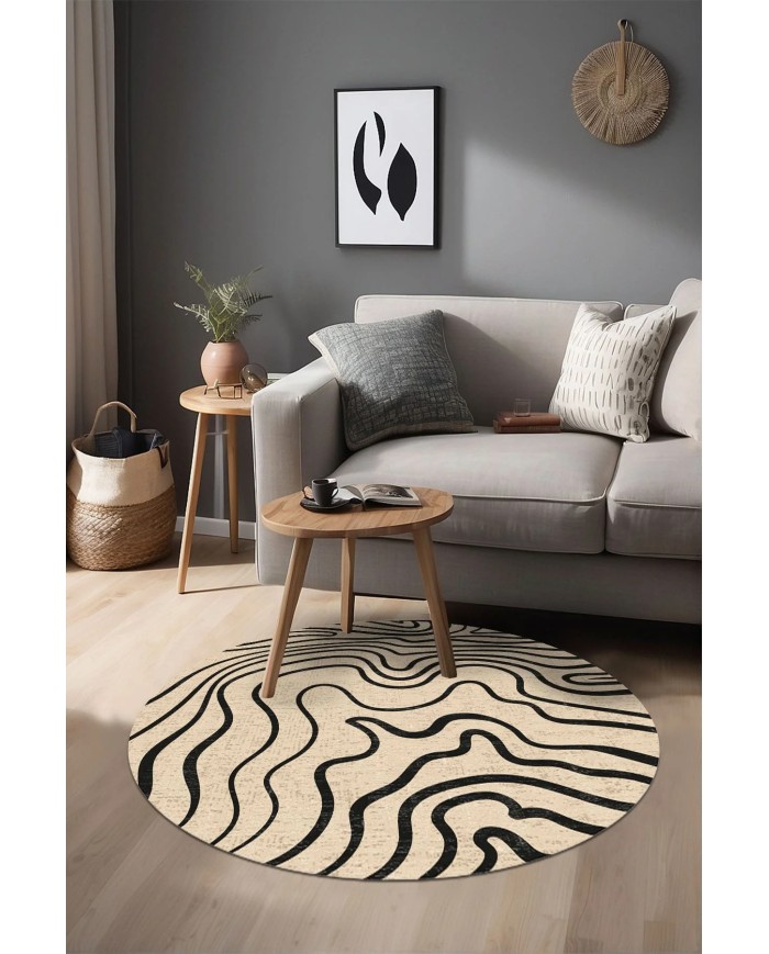 Hensa Kadife Yıkanabilir Kaymaz Pamuk Tabanlı Antibakteriyel Yuvarlak Halı