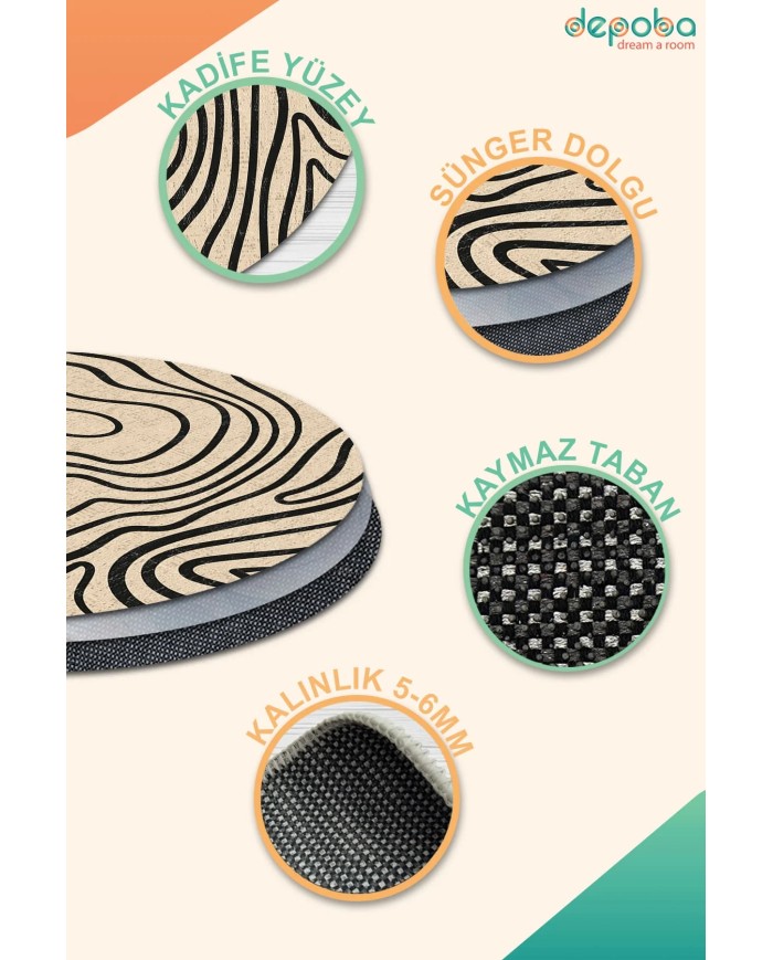 Hensa Kadife Yıkanabilir Kaymaz Pamuk Tabanlı Antibakteriyel Yuvarlak Halı