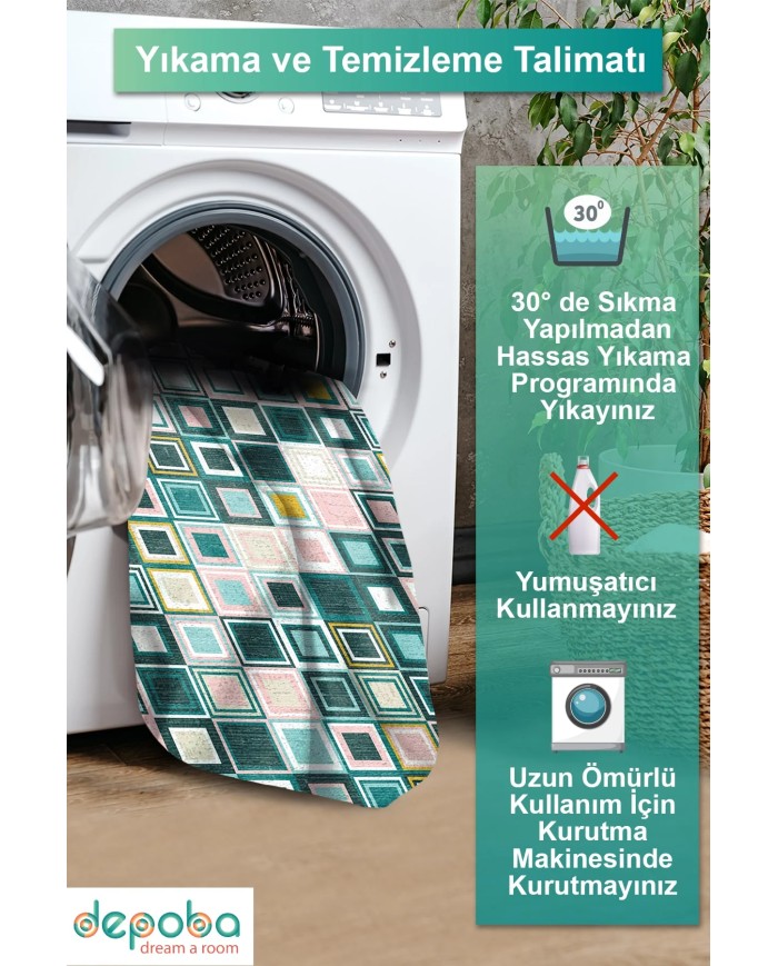 Meran Kadife Yıkanabilir Kaymaz Pamuk Tabanlı Antibakteriyel Yuvarlak Halı