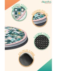 Meran Kadife Yıkanabilir Kaymaz Pamuk Tabanlı Antibakteriyel Yuvarlak Halı