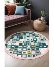 Meran Kadife Yıkanabilir Kaymaz Pamuk Tabanlı Antibakteriyel Yuvarlak Halı