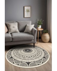 Marena Kadife Yıkanabilir Kaymaz Pamuk Tabanlı Antibakteriyel Yuvarlak Halı