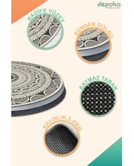 Marena Kadife Yıkanabilir Kaymaz Pamuk Tabanlı Antibakteriyel Yuvarlak Halı