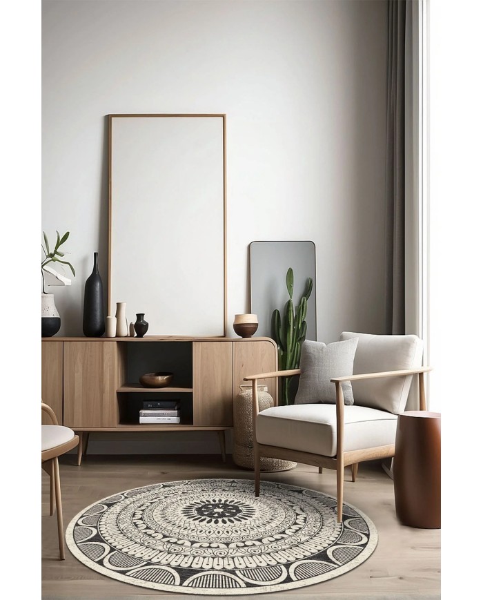 Marena Kadife Yıkanabilir Kaymaz Pamuk Tabanlı Antibakteriyel Yuvarlak Halı