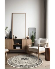 Marena Kadife Yıkanabilir Kaymaz Pamuk Tabanlı Antibakteriyel Yuvarlak Halı