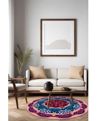 Pare Kadife Yıkanabilir Kaymaz Pamuk Tabanlı Antibakteriyel Yuvarlak Halı