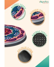 Pare Kadife Yıkanabilir Kaymaz Pamuk Tabanlı Antibakteriyel Yuvarlak Halı