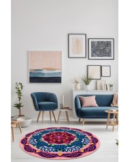 Pare Kadife Yıkanabilir Kaymaz Pamuk Tabanlı Antibakteriyel Yuvarlak Halı