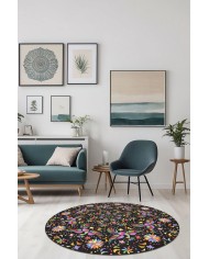 Zunar Kadife Yıkanabilir Kaymaz Pamuk Tabanlı Antibakteriyel Yuvarlak Halı