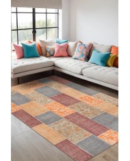Asene Patchwork Şönil Doğal Pamuk Tabanlı Salon Halısı Kaymaz Antibakteriyel Yıkanabilir Çevre Dostu