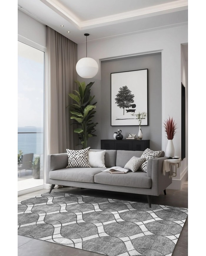 Bempa Modern Şönil Doğal Pamuk Tabanlı Salon Halısı Kaymaz Antibakteriyel Yıkanabilir Çevre Dostu