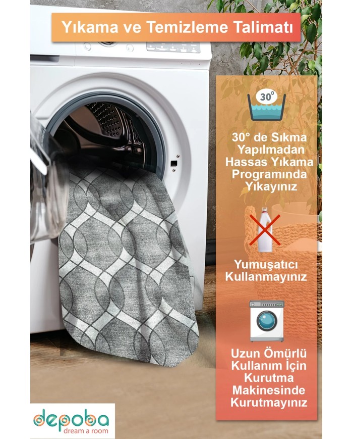 Bempa Modern Şönil Doğal Pamuk Tabanlı Salon Halısı Kaymaz Antibakteriyel Yıkanabilir Çevre Dostu