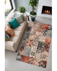 Resaye Patchwork Şönil Doğal Pamuk Tabanlı Salon Halısı Kaymaz Antibakteriyel Yıkanabilir