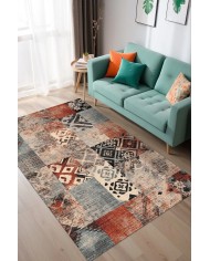 Resaye Patchwork Şönil Doğal Pamuk Tabanlı Salon Halısı Kaymaz Antibakteriyel Yıkanabilir