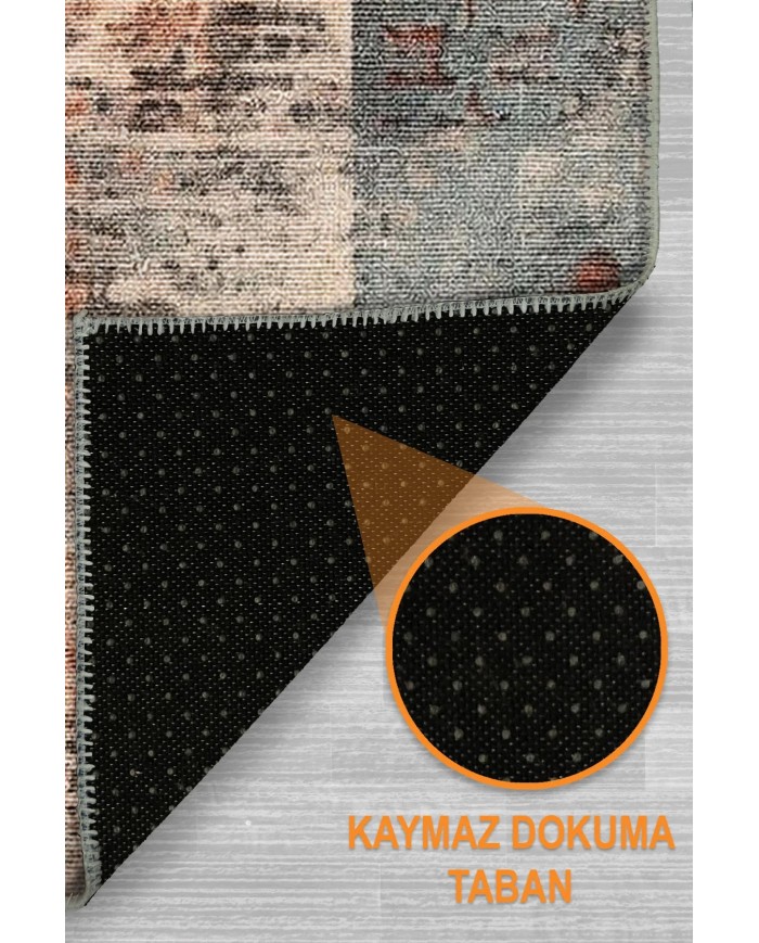 Resaye Patchwork Şönil Doğal Pamuk Tabanlı Salon Halısı Kaymaz Antibakteriyel Yıkanabilir