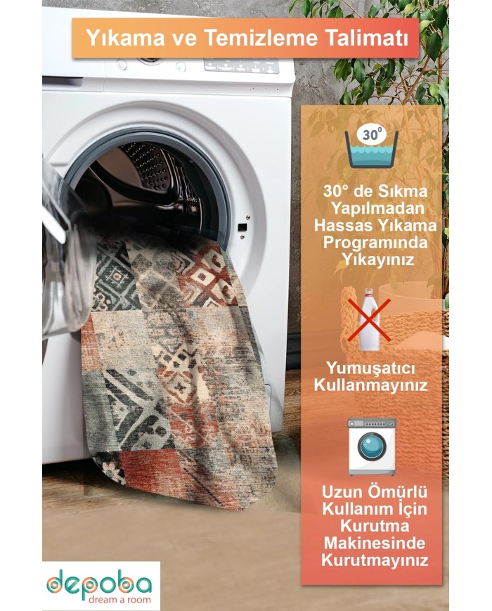 Resaye Patchwork Şönil Doğal Pamuk Tabanlı Salon Halısı Kaymaz Antibakteriyel Yıkanabilir