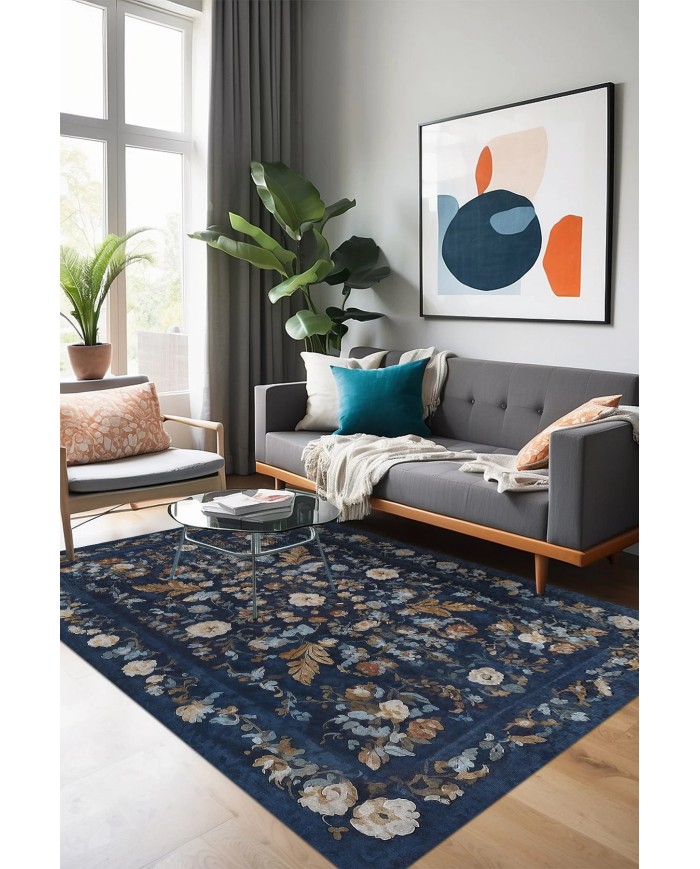 Rehan Vintage Şönil Doğal Pamuk Tabanlı Salon Halısı Kaymaz Antibakteriyel Yıkanabilir Çevre Dostu