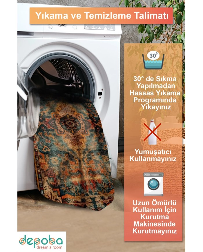 Parem Vintage Şönil Doğal Pamuk Tabanlı Salon Halısı Kaymaz Antibakteriyel Yıkanabilir Çevre Dostu