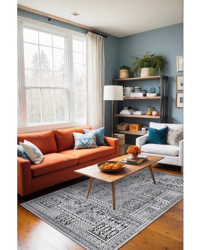 Konsa Vintage Şönil Doğal Pamuk Tabanlı Salon Halısı Kaymaz Antibakteriyel Yıkanabilir Çevre Dostu