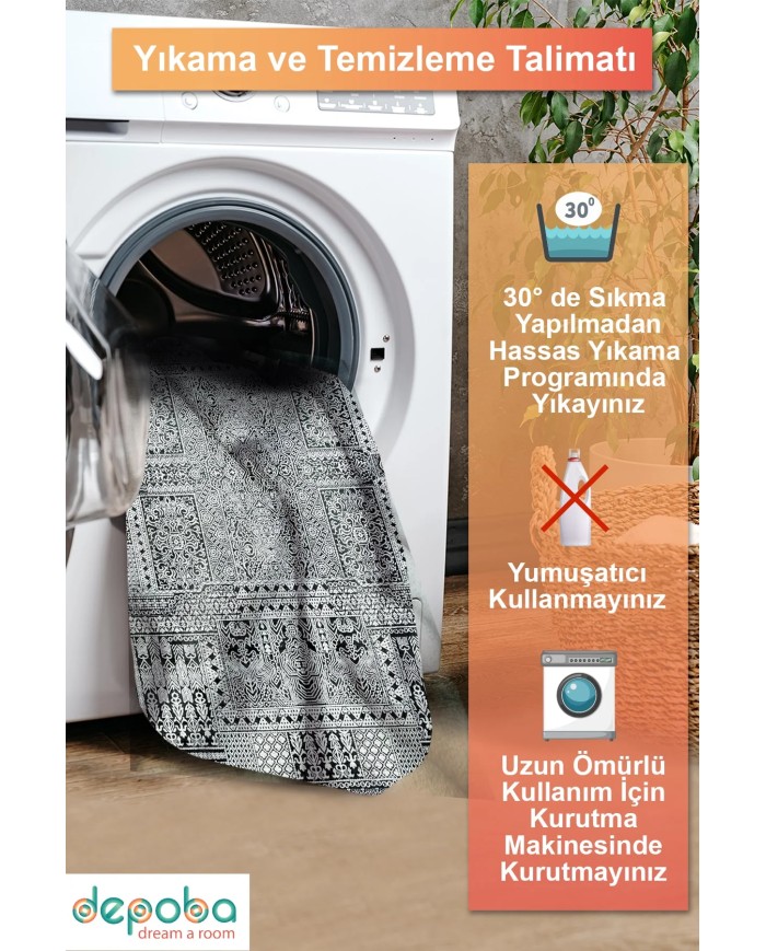 Konsa Vintage Şönil Doğal Pamuk Tabanlı Salon Halısı Kaymaz Antibakteriyel Yıkanabilir Çevre Dostu