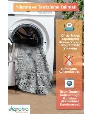 Konsa Vintage Şönil Doğal Pamuk Tabanlı Salon Halısı Kaymaz Antibakteriyel Yıkanabilir Çevre Dostu